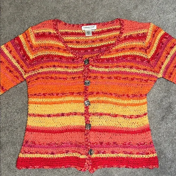 Vintage Coldwater Creek Button Up Cardigan Sunset Open Knit Long Sleeve Large - Picture 2 of 5